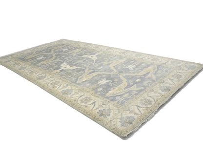 Muted 8X16 Gray Floral Oushak Oriental Rug Handmade Oversized Area Carpet