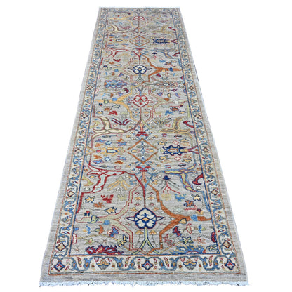 3'X9'8" Gray Bijar Garus Design Hand Knotted All Wool Runner Oriental Rug