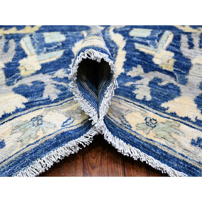 10'2"X13'8" Blue Fine Peshawar With Heris Hand Knotted Natural Wool Rug