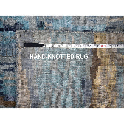2'6"X17'9" Blue Mosaic Design Wool And Silk Hand Knotted Xl Runner Rug