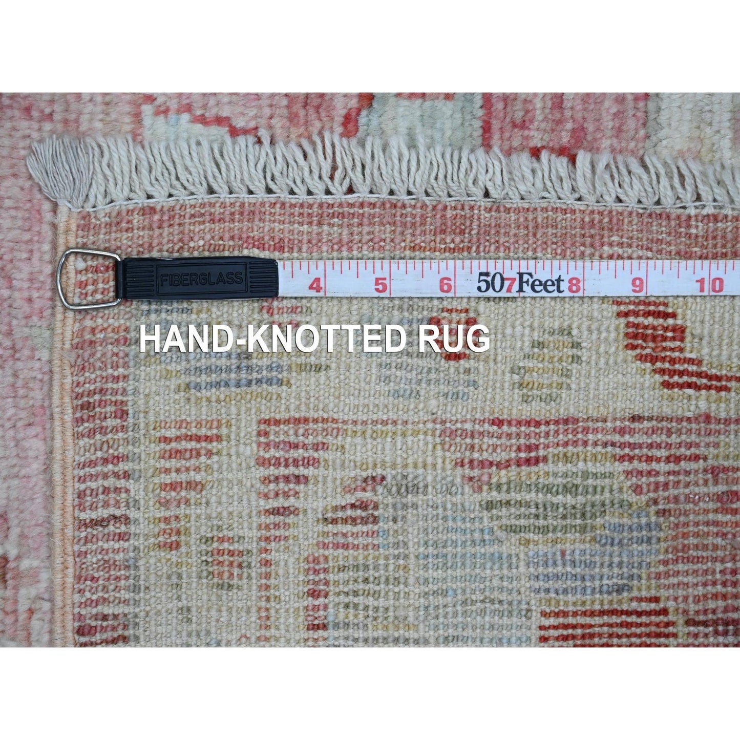 Rug 5'9"x8'9" Pink Hand Knotted Afghan Angora Oushak Leaf Design All Wool