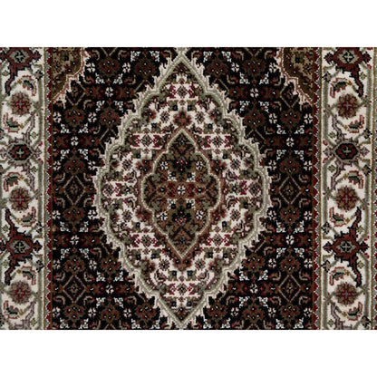 Runner 2'7"x6'9" Black Hand Knotted Rug Tebraz Mahi Medallion Design Wool