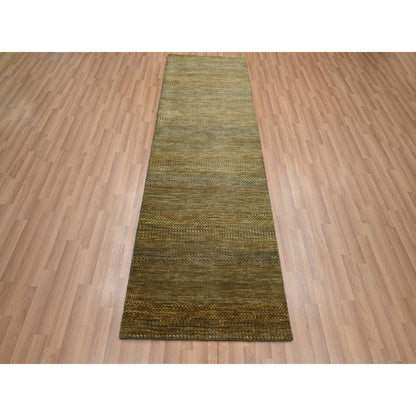 2'8"X8' Almond Brown Hand Knotted Grass Design Wool And Silk Runner Rug
