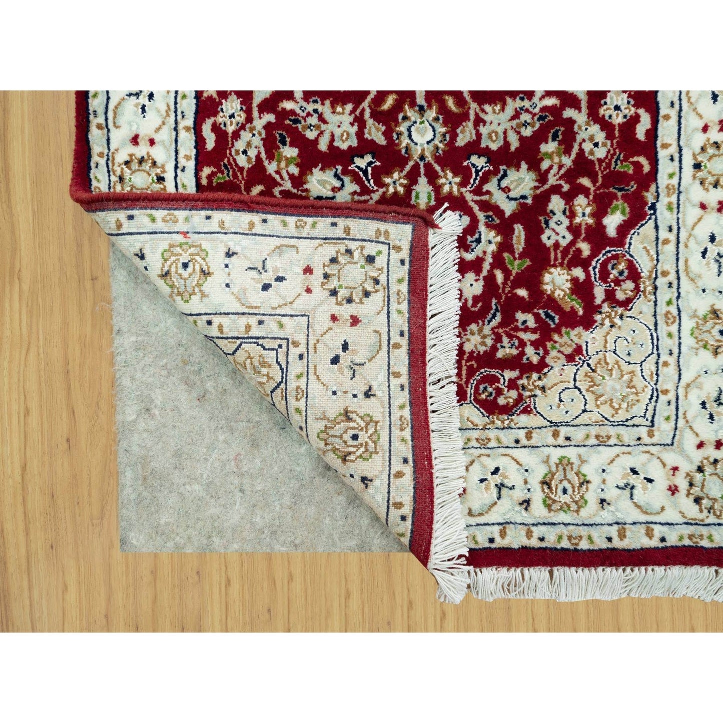 2'4"x4'9" Red Nain 250 KPSI Pure Wool Hand Knotted Runner Oriental Rug