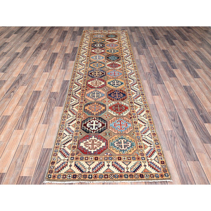 2'10"X9'9" Gray Hand Knotted Special Kazak Pure Wool Wide Runner Rug