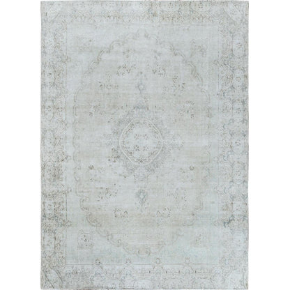 8'8"X12' Hand Knotted Ivory Vintage Farsian Karman Worn Wool Rug