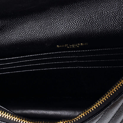 Saint Laurent Classic Monogram Wallet On Chain Matelasse Chevron Leather Small