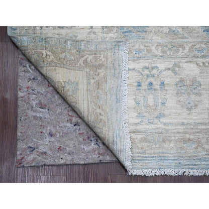 8'8"X12' Blue White Wash Peshawar Leaf Design Hand Knotted Pure Wool Rug