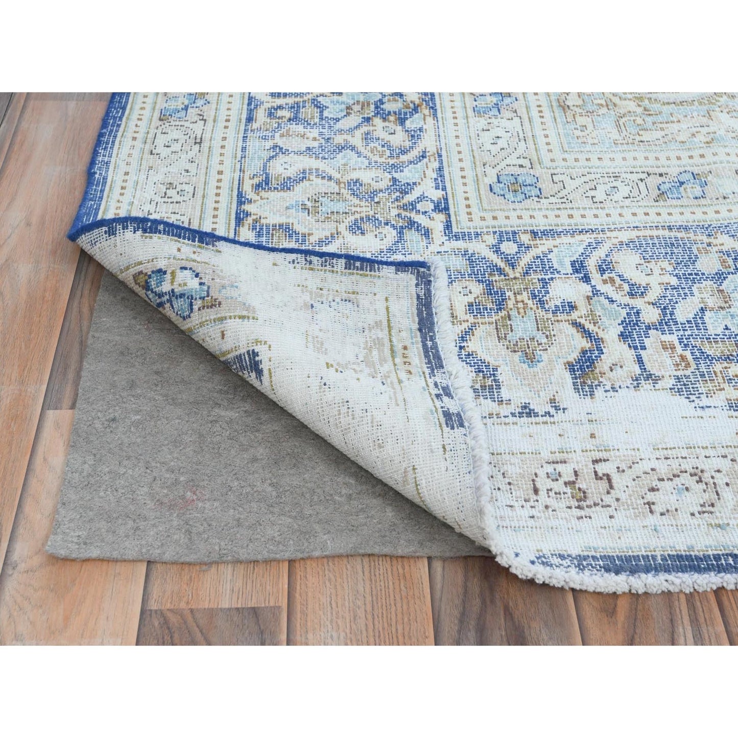8'9"X12' Blue Wool Hand Knotted Shabby Chic Distressed Old Farsian Rug