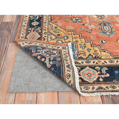 4'X5'10" Orange Hand Knotted Wool Afghan Peshawar With Heris Design Rug