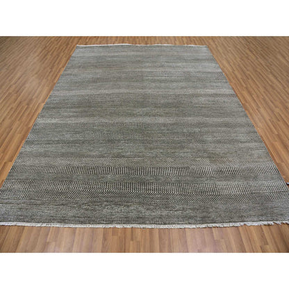 8'1"X10'3" Davy Gray Wool And Silk Hand Knotted Modern Grass Design Rug
