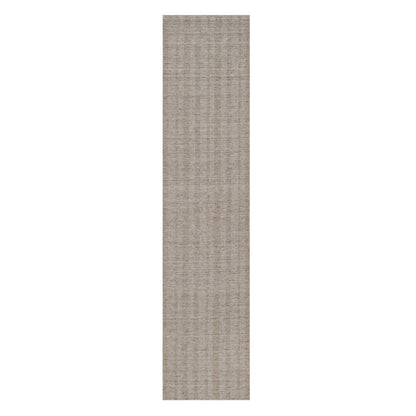 2'7"X12' Brown Pure Wool Vertical Stripes Design Hand Loomed Runner Rug