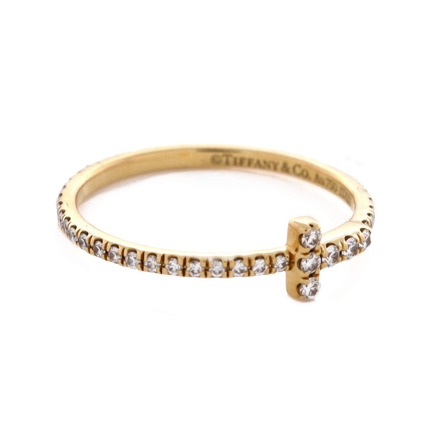 Tiffany & Co. T Wire Band Ring 18K Yellow Gold With Pave Diamonds