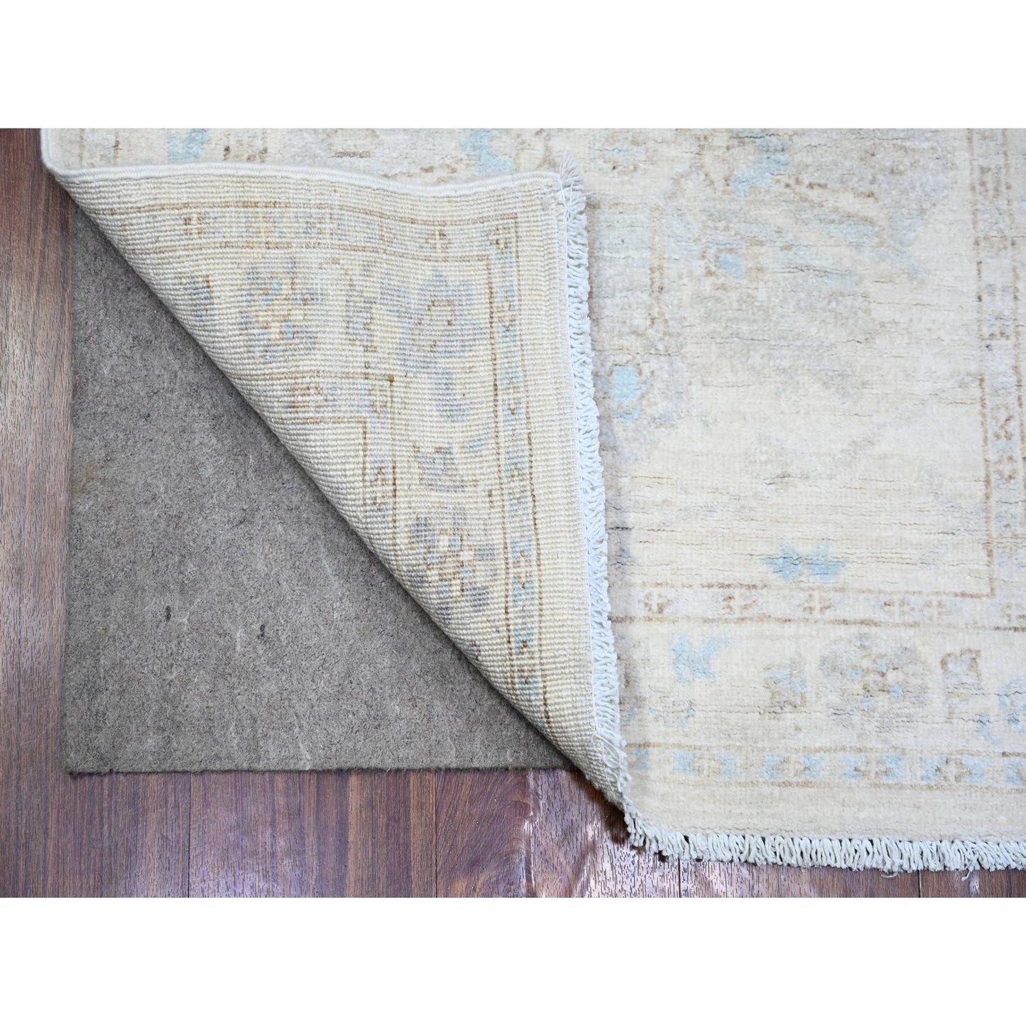 2'4"X11'7" Ivory White Wash Peshawar Wool Hand Knotted Runner Rug