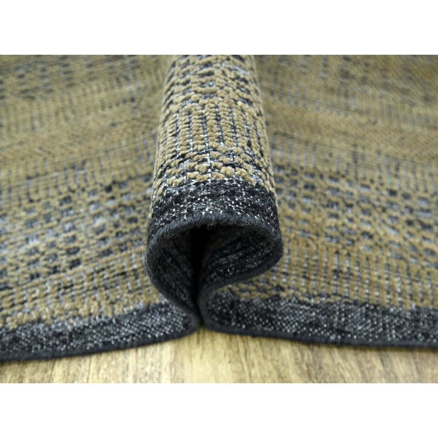 10'X10' Brown Pure Wool Rug Hand Knotted Distressed Grass Design Round