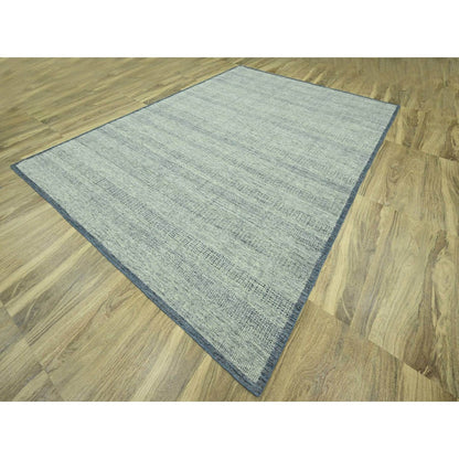 10'X13'9" Blue Distressed Rug Hand Knotted Pure Wool Oxidized Grass Design