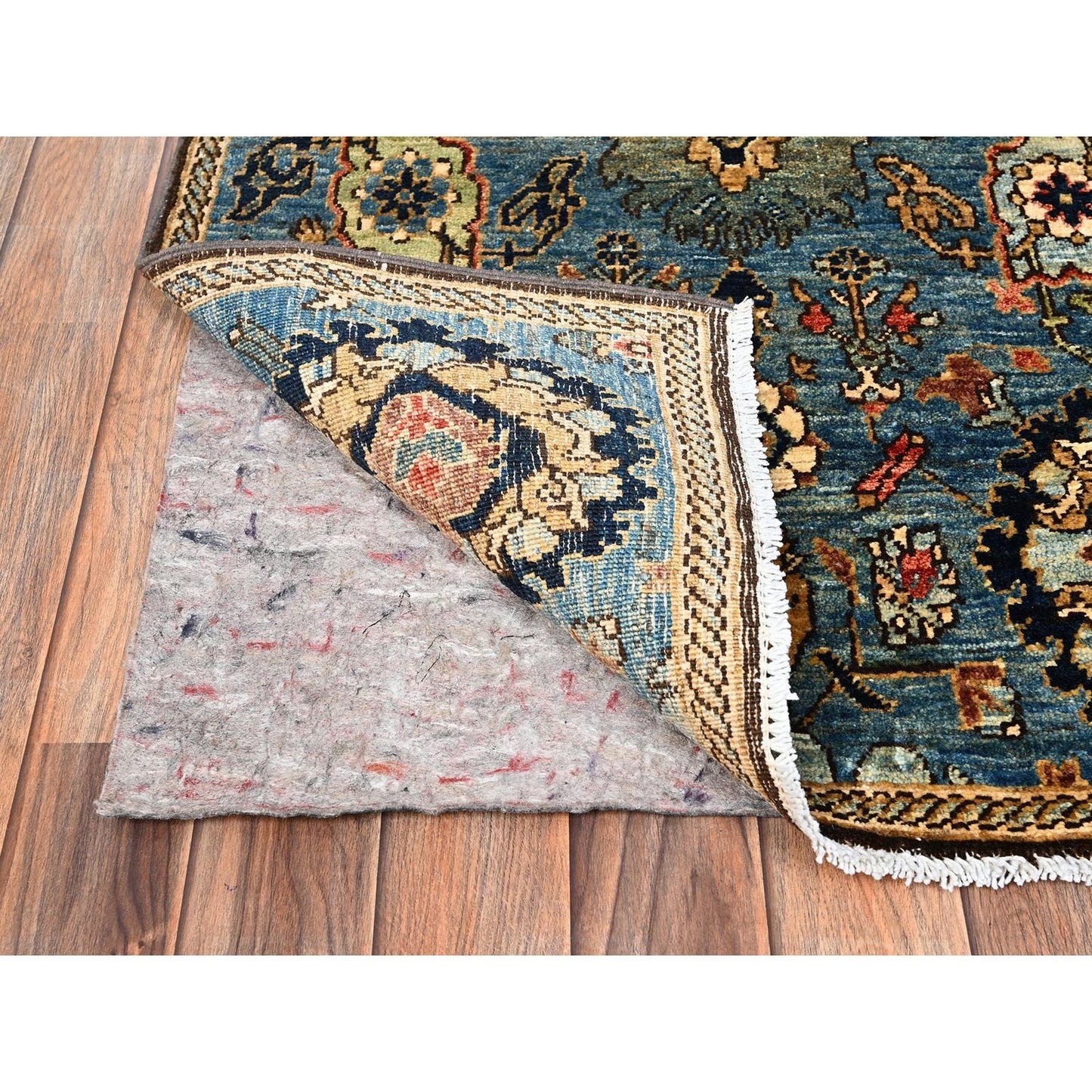 2'7"X14'7" Blue Northwest Zoroastrian Design Wool Hand Knotted Runner Rug