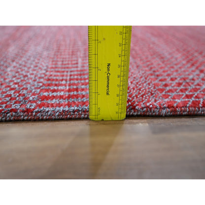 2'6"X16'3" Red Modern Grass Design Hand Knotted Wool And Silk Runner Rug