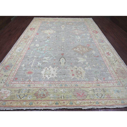 Rug Gray Afghan Angora Oushak Pure Wool Hand Knotted 10'x13'7