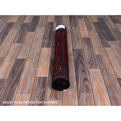 2'7"X3'10" Red Hand Knotted Afghan Khamyab Geometric Design Wool Sample Rug