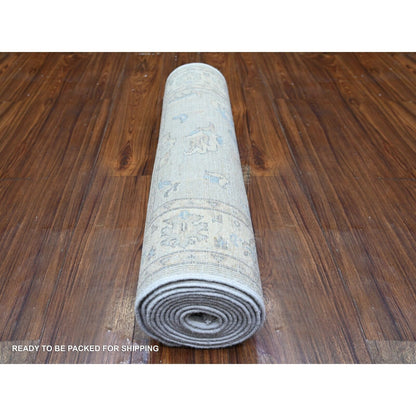 2'8"X12'2" Gray Peshawar Washed Out Faded Wool Hand Knotted Oriental Rug