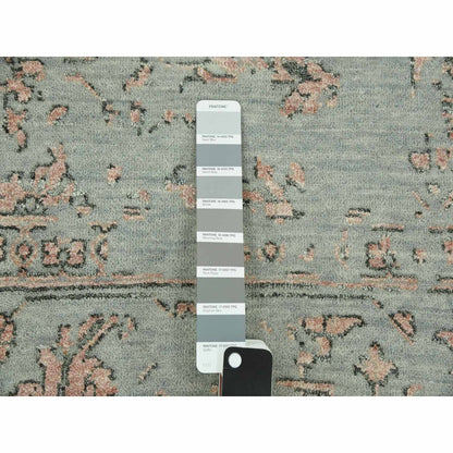 9'X12' Gray Zoroastrian Seeripe Design Wool And Silk Hand Knotted Rug