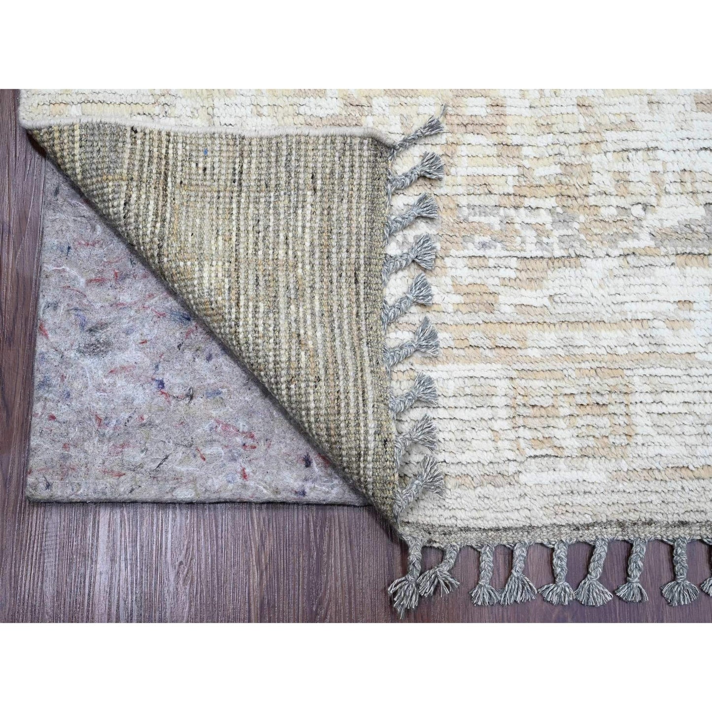 9'1"X12'5" Brown Moroccan Weave Erased Pattern Hand Knotted Pure Wool Rug
