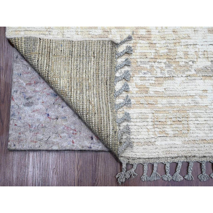 9'1"X12'5" Brown Moroccan Weave Erased Pattern Hand Knotted Pure Wool Rug