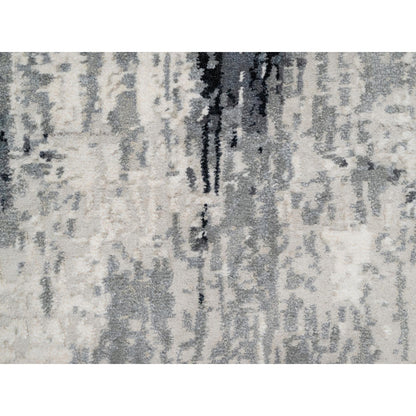 2'6"X8' Black Abstract Design Hand Knotted Wool And Silk Runner Rug