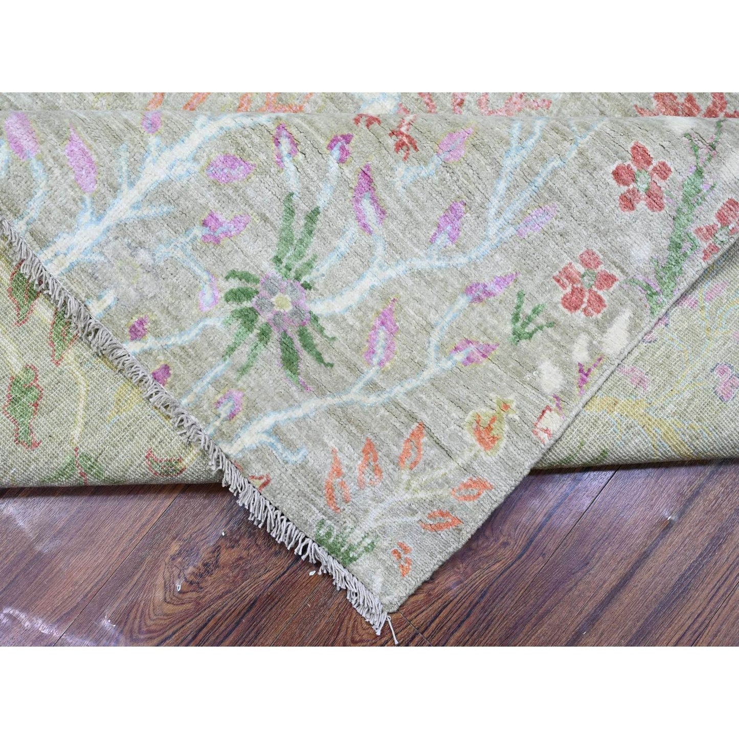 8'X8' Gin Green Soft Wool Afghan Peshawar Hand Knotted Square Rug
