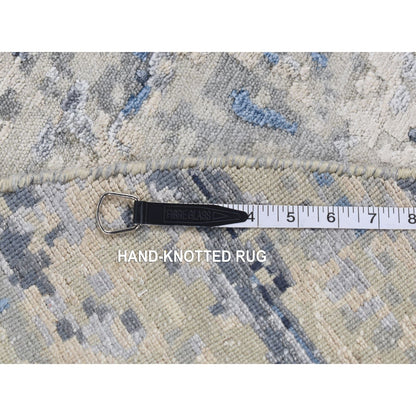 6'X6' Blue Broken Mosaic Design Wool And Silk Hand Knotted Round Rug