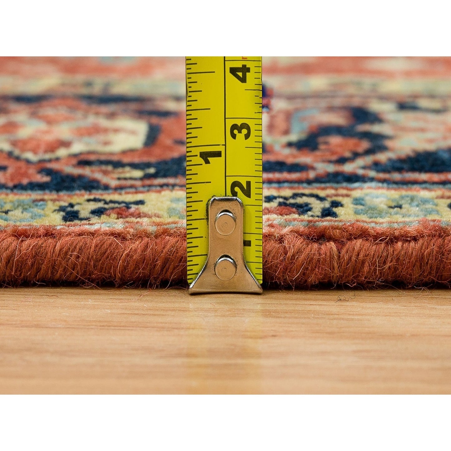 4'X10'1" Red Pure Wool Hand Knotted Heris Re-Creation Wide Runner Rug