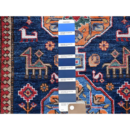 2'8"X9'6" Navy Blue Caucasian Design Revival Hand Knotted Wool Runner Rug