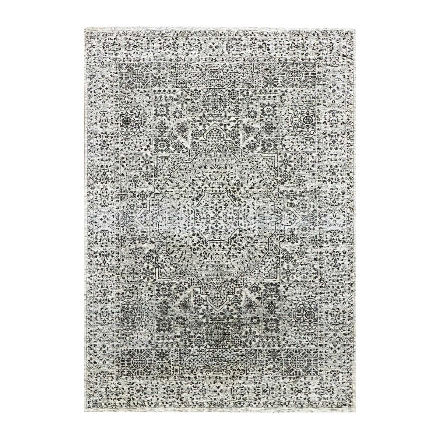6'1"X9'3" White Hand Knotted Mamluk Dynasty Design Undyed 100% Wool Rug