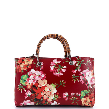 Gucci Bamboo Shopper Tote Blooms Print Leather Medium