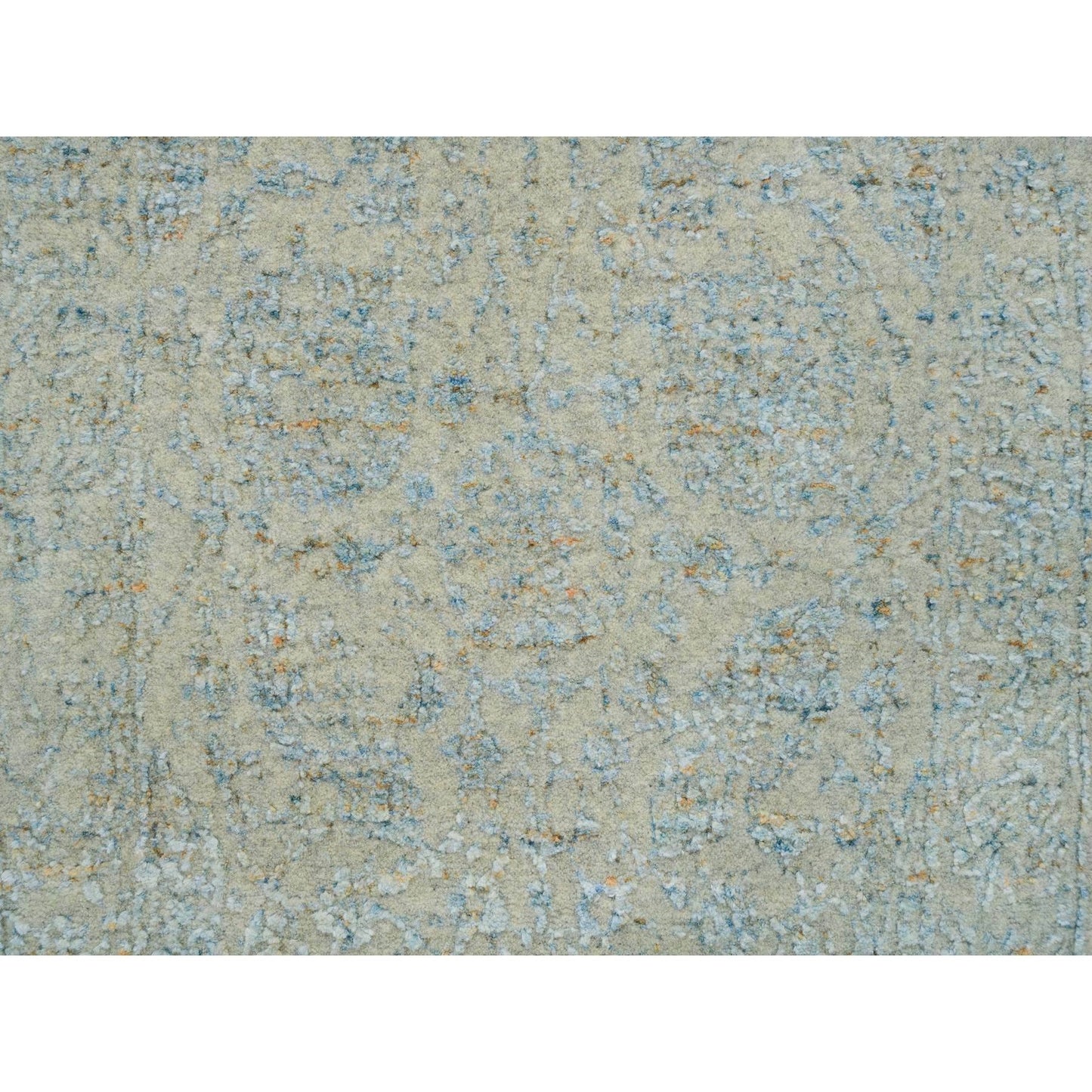 2'6"X10' Gray Fine Jacquard Hand Loomed Wool And Silk Runner Rug