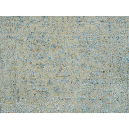 2'6"X10' Gray Fine Jacquard Hand Loomed Wool And Silk Runner Rug