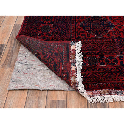 Rug 8'5"x11'2" Red Hand Knotted Afghan Khamyab with Geometric Pattern Wool