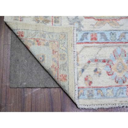 6'1"X9'4" Ivory Hand Knotted Afghan Angora Oushak Soft Wool Rug