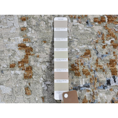 2'10"X5'1" Abstract Design Wool And Silk Hi-Low Pile Hand Knotted Rug