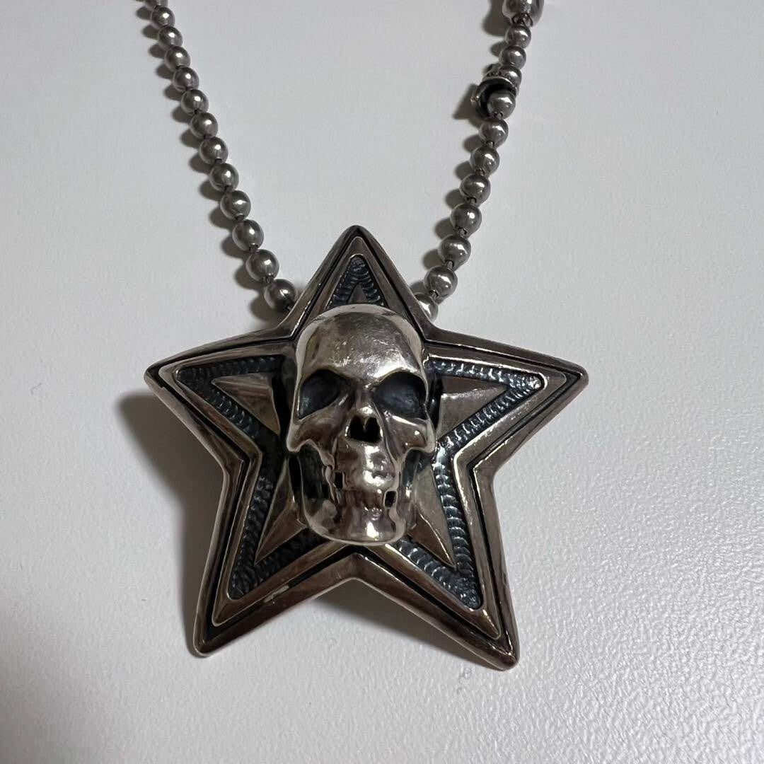 Sterling silver skull star pendant necklace with ball chain