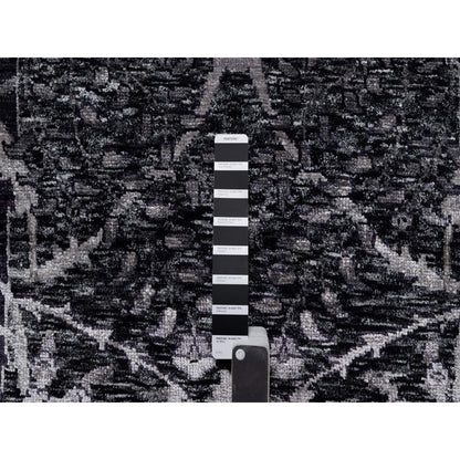 8'1"X10' Black Lush And Plush Hand Knotted Leaf Design Wool And Silk Rug