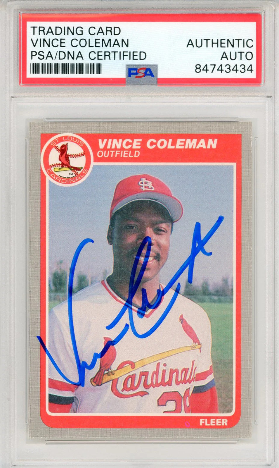 Vince Coleman Autographed 1985 Fleer Rookie Card #U-28 (Psa)