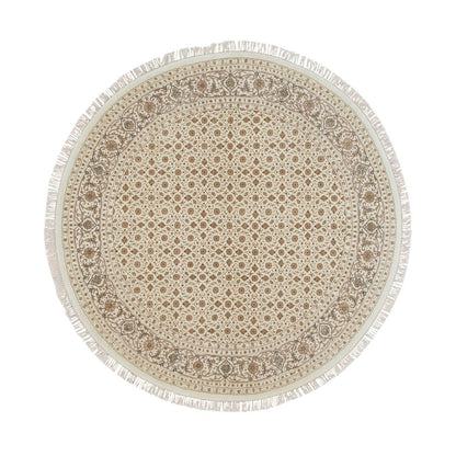 6'3"X6'3" Ivory 250 Kpsi Wool Hand Knotted Herrita Design Round Rug