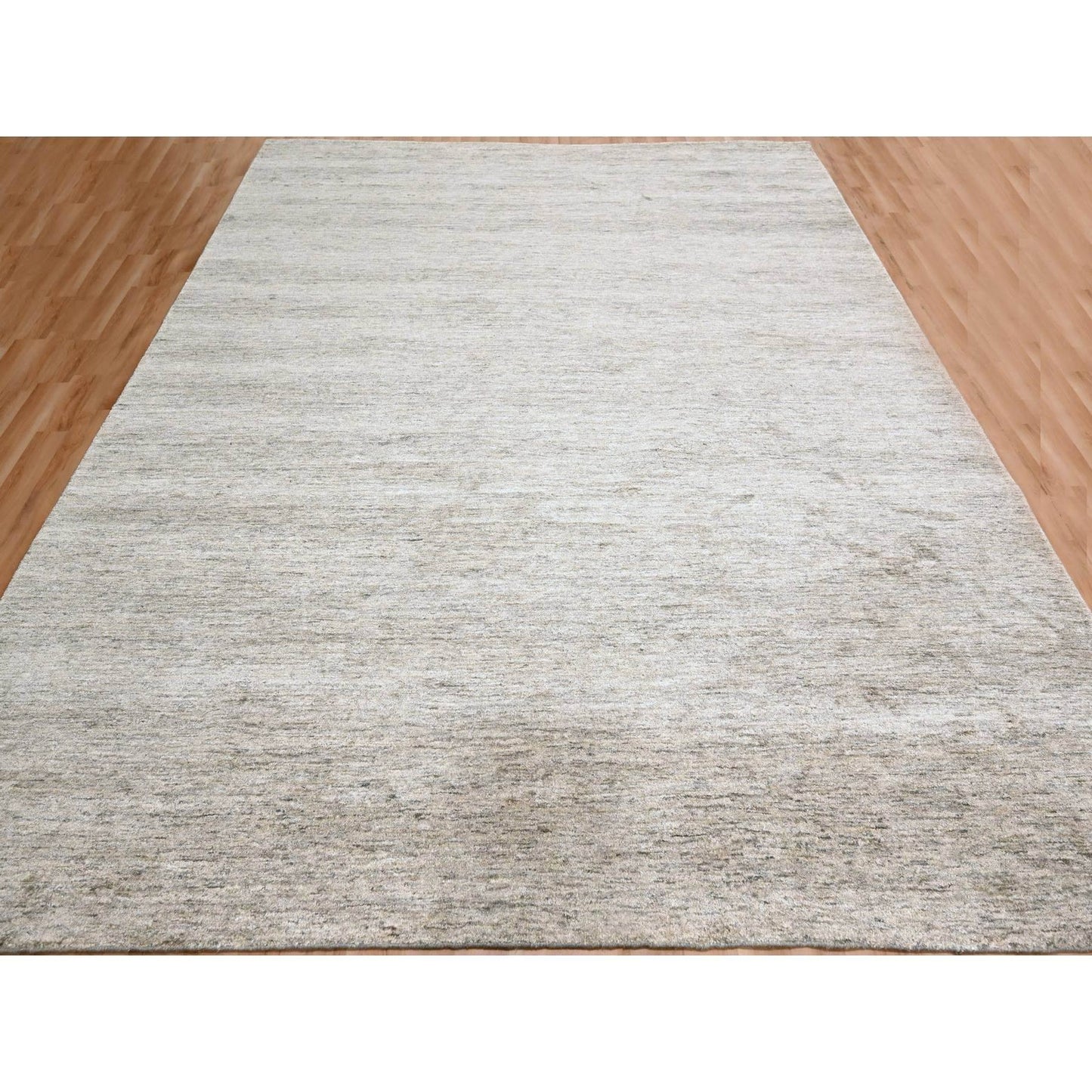 9'1"x11'10" Warm Taupe Plain Solid Design Pure Sari Silk Hand Knotted Rug