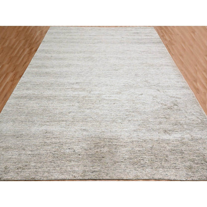 9'1"x11'10" Warm Taupe Plain Solid Design Pure Sari Silk Hand Knotted Rug