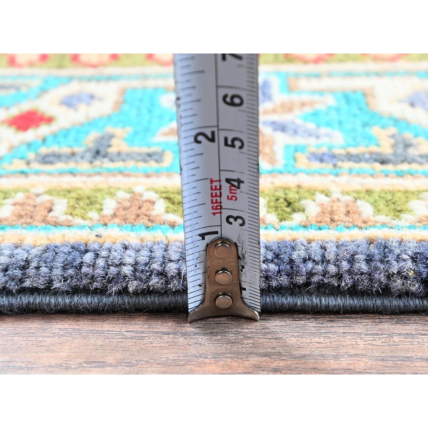 2'8"X4' Purple Kazak Geometric Design Hand Knotted Soft Wool Sample Rug