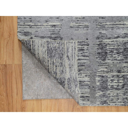 2'6"X11'8" Gray Undyed Natural Wool Hand Knotted Modern Design Runner Rug