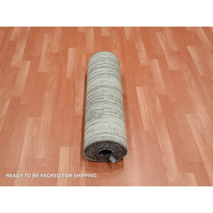 2'6"X10'2" Gray Wool Hand Knotted Modern Ombre Design Runner Rug