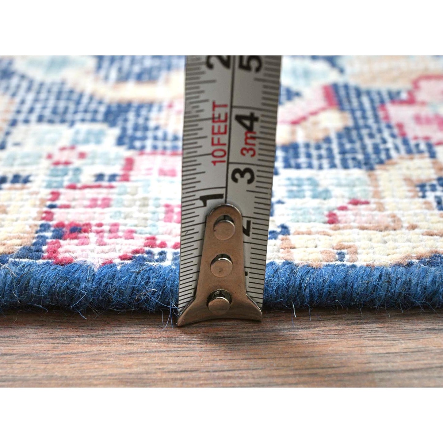 1'7"X1'7" Blue Worn Wool Hand Knotted Vintage Farsian Karman Square Rug